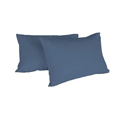 Image of Italian Bed Linen Max Couple of Plain Color Pillowcases, 100% Cotton, avio, 52x82cm