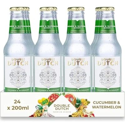 Image of Double Dutch Cucumber &amp; Watermelon Premium Tonic Water 24 x 200ml bottles Low Calorie Perfect Mixer for Cocktails, No Artificial Colours Preservatives or Flavours (Pack of 24)