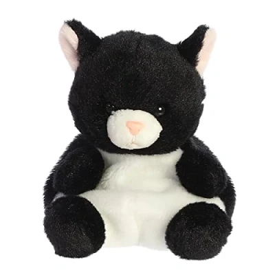 Image of Aurora Adorable Palm Pals Cricket Cat Stuffed Animal Pocket Sized Fun On The Go Play Black 5 Inches