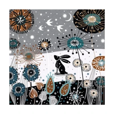 Image of Museums &amp; Galleries Charity Christmas Cards Pack of 8 Hare, Birds and Snowy Seed Heads Eco Friendly Recyclable