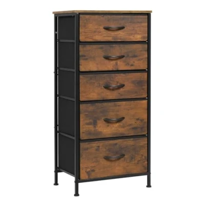 Image of WOLTU Chest of Drawers, Fabric Storage Drawer Unit with 5 Organiser Drawers for Bedroom, Playroom, Closet, Living Room, Vintage Metal Frame, SSK004hov