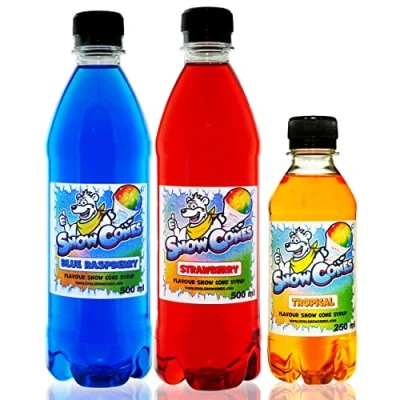 Image of Blue Raspberry &amp; Strawberry Syrup Pack with FREE Tropical Compatible ALL Slush Puppie Slushie Slushy Snow Cone Machines