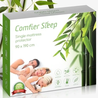 Image of Waterproof Mattress Protector Single Size 90 x 190 cm 100% Bamboo Anti Allergy Naturally Cooling Breathable Cover for deep Bed [ UK ]