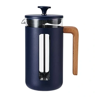 Image of La Cafetière Pisa Cafetière, 8 Cup/1L, Heat Resistant Borosilicate Glass and Stainless Steel with Easy Grip Plunger, Large French Press Coffee Maker for Loose Tea Ground Coffee, Navy