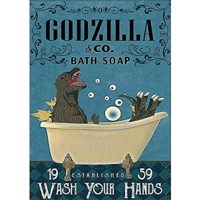 Image of Inga Godzilla And Co Bath Soap Wash Your Hands Bathroom Wall Decor Poster D Metal Tin Sign 8x12 inches