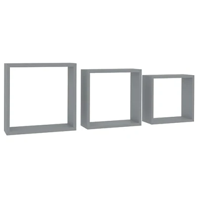 Image of vidaXL Wall Cube Shelves in Grey Modern MDF Floating Corner for Display and Storage 3 Pieces Set Living Room, Bedroom, Office