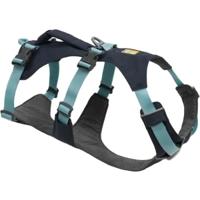 Image of RUFFWEAR Flagline Dog Harness, Medium Reflective Y Shaped Harness with Handle, Lightweight Adjustable Padded Walking &amp; Running 3 Lead Attachments V Ring, Size M, Basalt Grey