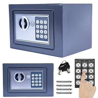 Image of 4.6L Digital Steel Safety Box Hotel Safes Electronic Security Large Capacity with Full digit Keypad/2 Override Key/2 Installing Bolts Wall Floor/(17x23x17cm) for Home Office Money Cash Valuables Grey