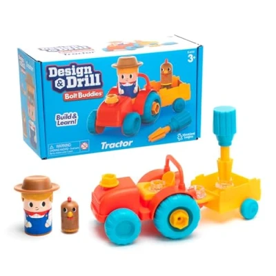 Image of Learning Resources EI 4135 Screw Traktor Design Bolt Buddies, Farm, Tractor Playset with Farmer Figure, Take Apart Drill 13 Pieces, Science &amp; STEM Toy, Kids Gift Ages 3 4 5+, Multi Coloured, M