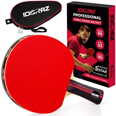 Image of Idoraz Ping Pong Paddle Professional Racket Table Tennis with Carrying Case ITTF Approved Rubber for Tournament Play Best