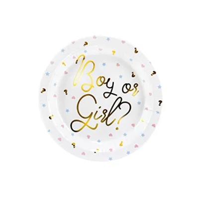 Image of PartyDeco TPP44 Pack Contents: 6 x 23cm Boy or Girl Cardboard Plates for Gender Reveal Party, Pink, 23 cm
