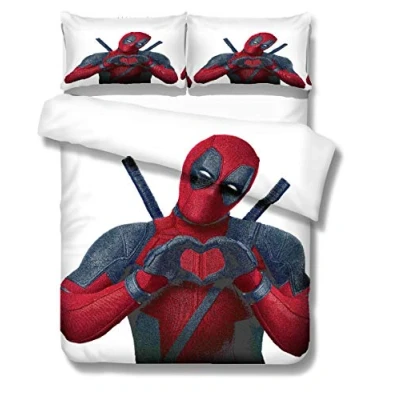 Image of Nichiyo Deadpool bed linen set duvet cover and pillowcase, microfibre, 3D digital print, three piece (duvet pillowcases) (7.single 135 x 200 cm)