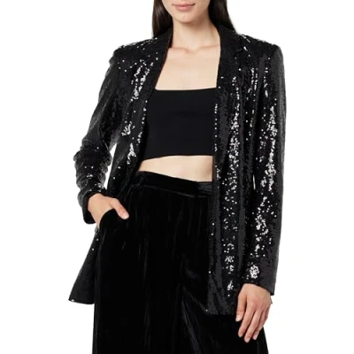 Image of The Drop Women&#039;s Blake Long Blazer, Black Sequins, S