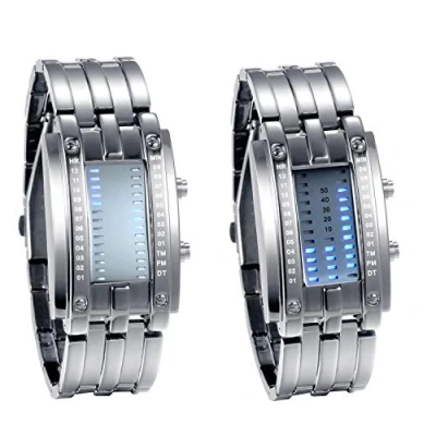 Image of JewelryWe Mens Womens Digital Watch LED Binary 30M Waterproof Watches Alloy Band Sports Military Wristwatch