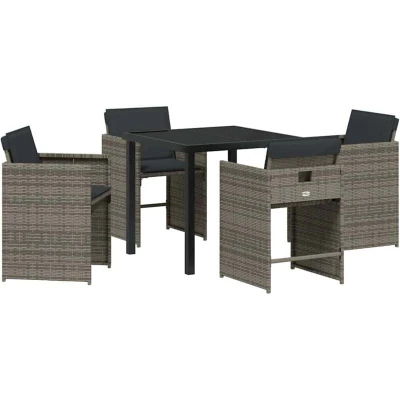 Image of vidaXL Garden Dining Set 5 pcs Grey Poly Rattan