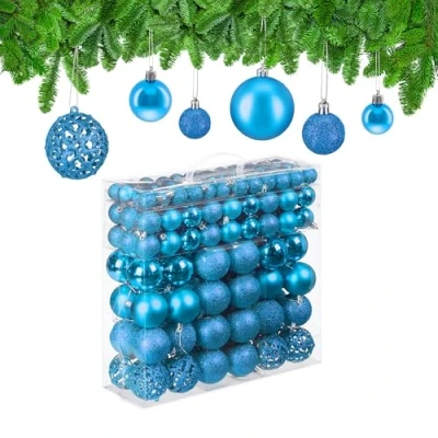 Image of Relaxdays Christmas Baubles Set of 150, Glittering, Matt &amp; Shiny Surfaces, Tree Ornaments, Plastic, ∅ 3, 4 6 cm, Grey, 7 x cm