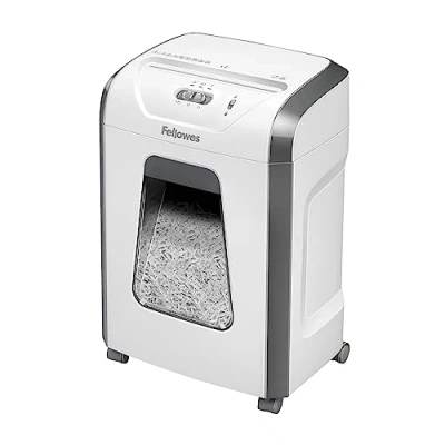 Image of Fellowes Paper Shredder for Home Office Use 15 Sheet Cross Cut Deskside Powershred 15C with 19L Pull Out Bin High Security P4 White