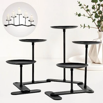 Image of Adjustable Candelabra Candle Holder: Black Iron Fireplace Holder for Pillar Candles 5