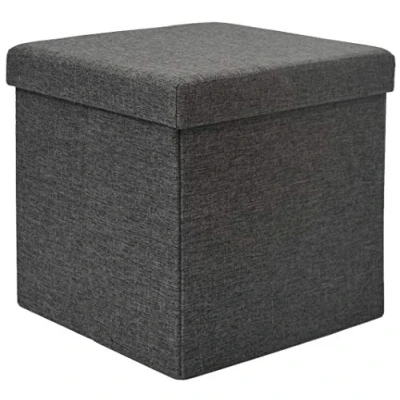 Image of DuneDesign Ottoman Footstool 38cm folding Pouf to sit on square Stool Box with upholstered lid store objects storage compartment contains 42L Dark Grey