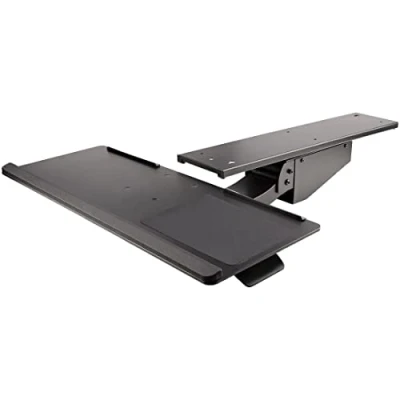 Image of StarTech.com Under Desk Keyboard Tray Full Motion &amp; Height Adjustable and Mouse Tray, 10&quot;x26&quot; Platform Ergonomic Mount Computer with Pad Wrist Rest (KBTRAYADJ2)