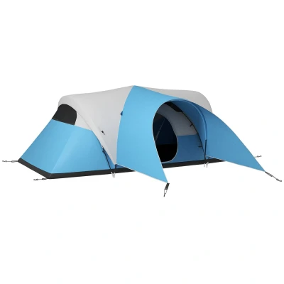 Image of Outsunny 5 6 Man Camping Tent, 3000mm Waterproof Family Tent with Porch and Sewn in Groundsheet, Portable Bag, for Fishing Hiking Festival, Blue