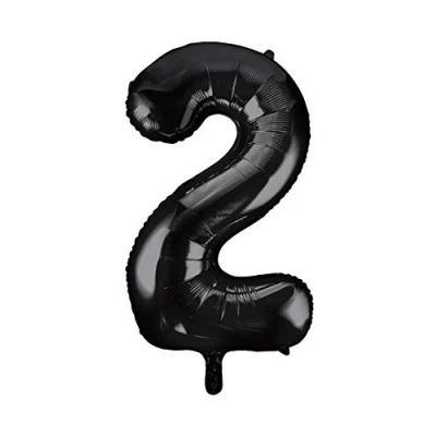 Image of Black Number 2 Shaped Large Foil Balloon (86cm) 1 Piece Perfect for Birthday Parties and Special Events