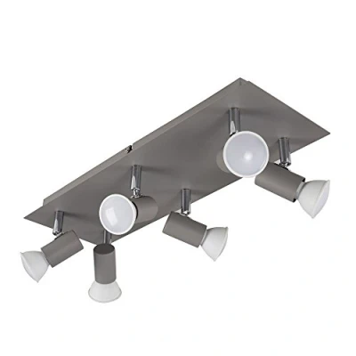 Image of MiniSun Modern Rectangular Cement/Stone Effect 6 Way Adjustable GU10 Ceiling Spotlight Complete with 5w LED Bulbs [3000K Warm White]