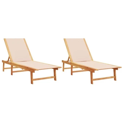 Image of vidaXL Sun Loungers 2 pcs Cream Solid Wood Acacia and Textilene