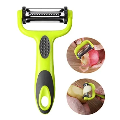 Image of Aiqeer 3 in 1 Multifunction Peeler, Vegetable Fruit Swivel Carrot Potato with Rotatable Blades and Ergonomically Non Slip Handle (Green)