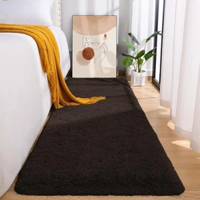 Image of MOONLIGHT20015 Rugs Living Room Fluffy Shaggy Brown Area for Bedroom, Hallway Runner Anti Slip Modern Super Soft Plush Carpet Non Shedding Easy To Clean Rug, 60cm x 220cm