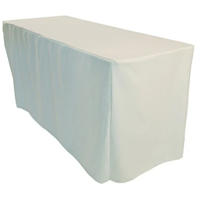 Image of Event Decor White 8ft Fitted 4 sided Banqueting Polyester Tablecloth Wedding Reception