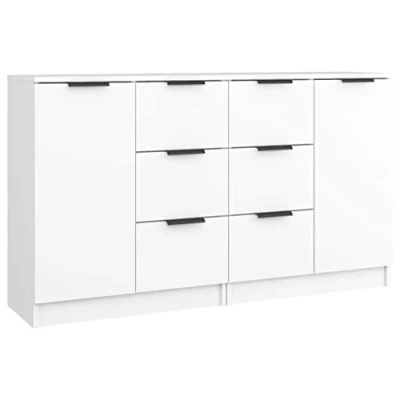 Image of vidaXL Sideboards Set of 2 White Sideboards/Console Cabinets made from Engineered Wood with Ample Storage Space and Minimalist Design Suitable for Living Room or Bedroom.