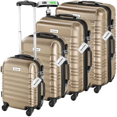 Image of TecTake® Hard Shell Suitcase Set, Lightweight Suitcases with TSA Lock, Including Extra Large Suitcase, Large, Medium and Small, 360 Degree Wheels, Telescopic Handle Luggage Scale Champagne