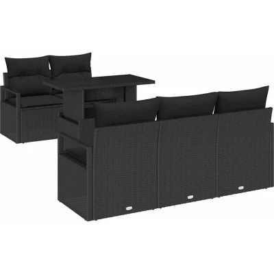 Image of vidaXL 6 Piece Garden Sofa Set with Cushions Black Poly Rattan