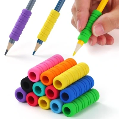 Image of OSteed 50 Pcs Soft Foam Pencil Grips for Children Handwriting, 10 Colours Comfort Cushion with 8 Grooves, Non slip Holder Grippers School Kids and Adults Relieving Fatigue