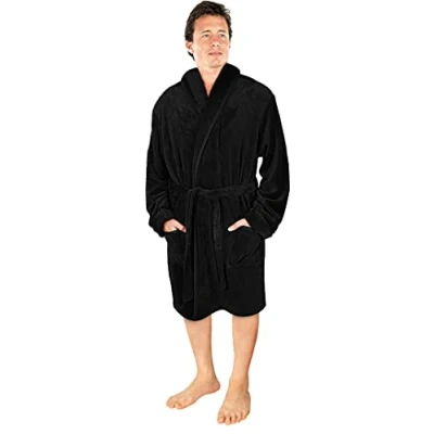 Image of NY Threads Luxury Men’s Dressing Gown Super Soft Fleece Bath Robe Cozy Shawl Collar Loungewear and Nightwear, X Large, Black