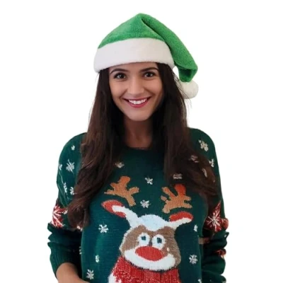 Image of Komonee Green Santa Claus Christmas Hat Xmas Novelty Party for Festive Holidays Fancy Dress Up Unisex Costume Accessory New Years Fun Adults and Children