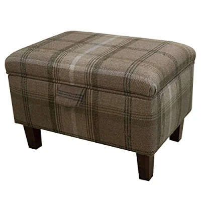 Image of Beaumont 50cm Storage Footstool Ottoman in a Sophie Check Chocolate Brown Upholstered Fabric British Handmade