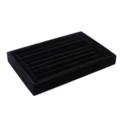 Image of Cikonielf Jewellery Display Tray, Ring Storage Box Case Black Velvet Organizer for Necklaces Bracelets Tie Clip Earrings Slots Girls Women