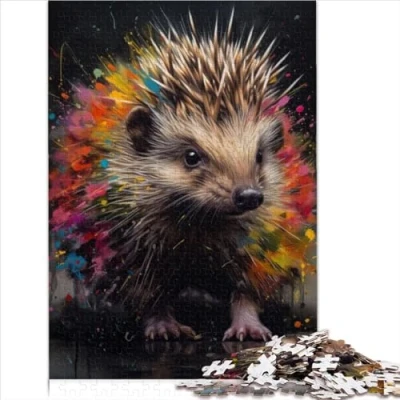 Image of Jigsaw Puzzles Hedgehog Painting 1000 Pieces Adult Wooden Puzzle Pastime for Adults Kids Ages 12+ Gift Friends Family Size (50x75cm)