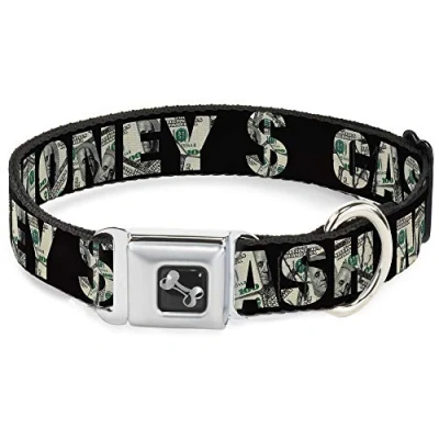 Image of Buckle Down Seatbelt Dog Collar $ Black/Dollars 1&quot; Wide Fits 11 17&quot; Neck Medium