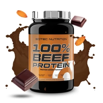 Image of Scitec Nutrition 100% Beef Protein, Flavored Protein Drink Powder, Lactose Free, Sugar Gluten 900 g, Almond Chocolate