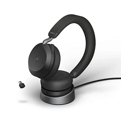 Image of Jabra Evolve2 75 Wireless PC Headset with Charging Dock and 8 Mic Technology Dual Foam Stereo Headphones Advanced Active Noise Cancellation, USB C Bluetooth Adapter MS Compatibility Black