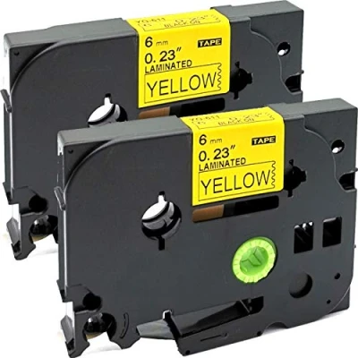 Image of NEOUZA 2PK Compatible for Brother P Touch Laminated TZe TZ Label Tape Cartridge 6mm x 8m (TZe 611 Black on Yellow)