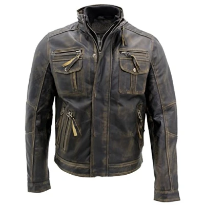 Image of Men&#039;s Black Warm Vintage Brando Leather Biker Jacket S