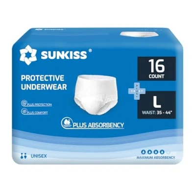 Image of SUNKISS TrustPlus Incontinence Underwear for Men and Women, Disposable Protective with Maximum Absorbency, Odor Control, Large, 64 Count (4 Packs of 16)