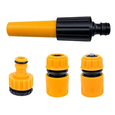 Image of Set of 4 Garden Hose Connectors Tap Connector Fitting Starter 2in1 Threaded Waterstop End Quick Nozzle