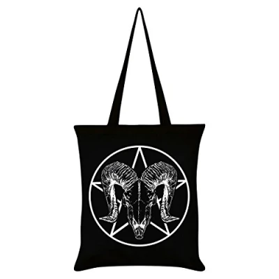 Image of Grindstore Ram Skull Pentagram Tote Bag Black 38x42cm