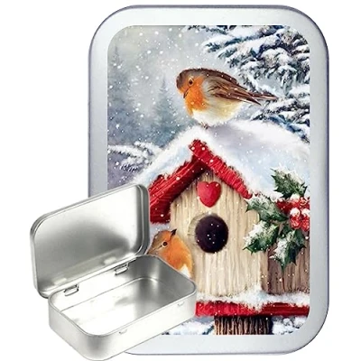 Image of TEEZ Robin Bird Box 50ml Silver Hinged tin, Pocket Pill Box, Gift Box,Tobacco tin
