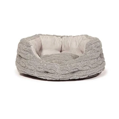 Image of Danish Design Bobble Pewter Grey Machine Washable Cable Knit Dog/Puppy Deluxe Slumber Bed 18 Inch